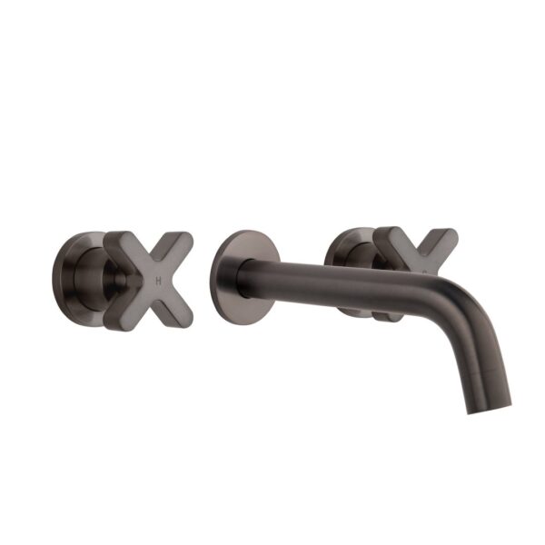 Cross Assembly Taps & Spout Set - Brushed Gunmetal