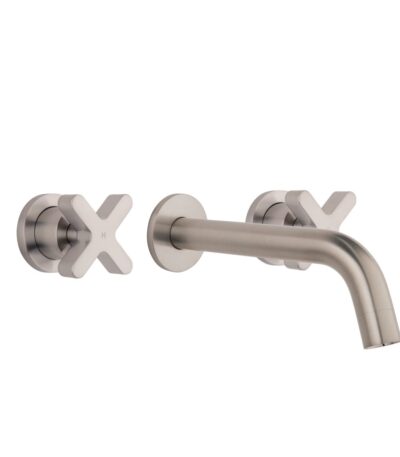 Cross Assembly Taps & Spout Set - Brushed Nickel