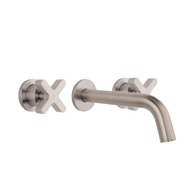 Cross Assembly Taps & Spout Set - Brushed Nickel
