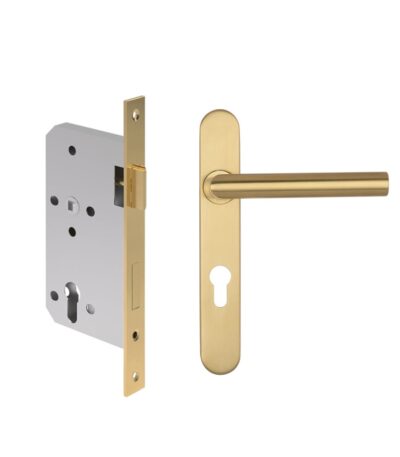 Davis Entry Door Handle & Lock Set - Brushed Brass