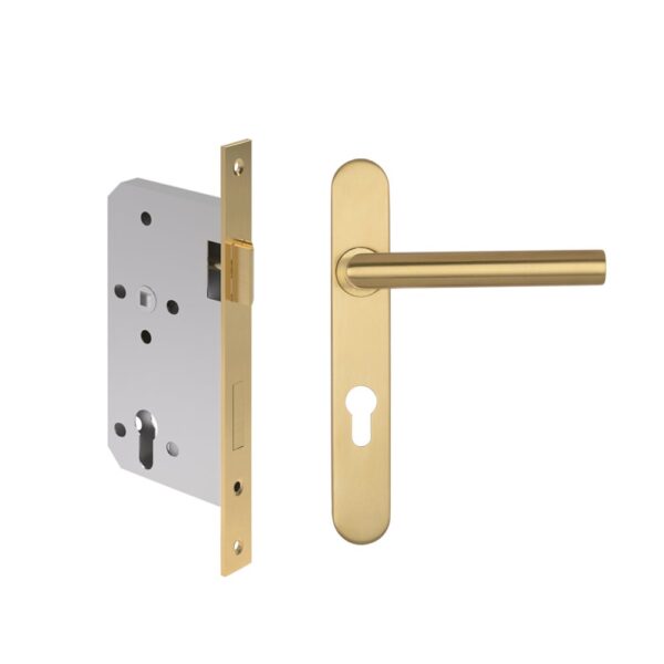 Davis Entry Door Handle & Lock Set - Brushed Brass