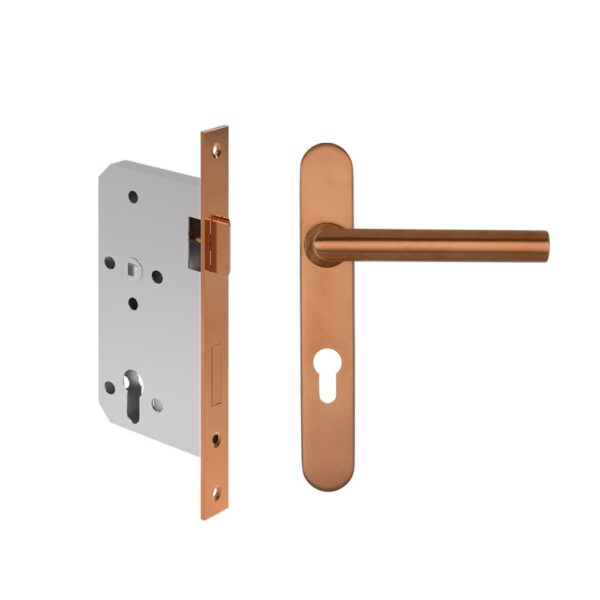 Davis Entry Door Handle & Lock Set - Brushed Copper