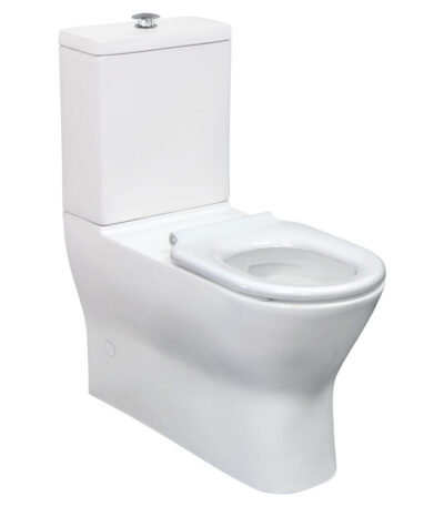 Delta Care Back-to-Wall Toilet Suite, White Seat, Raised Buttons