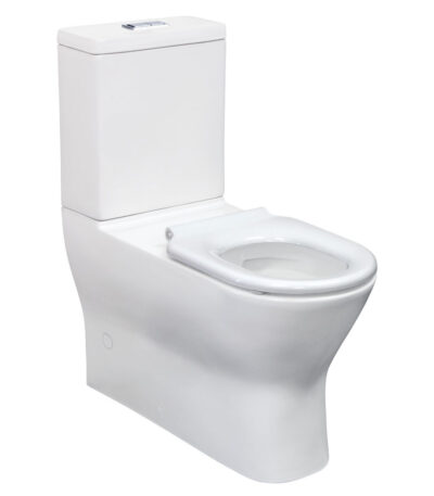 Delta Care Back-to-Wall Toilet Suite, White Seat, Slim Buttons
