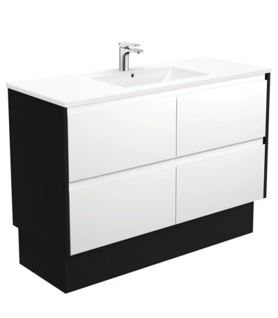 Dolce Amato 1200 Satin White Vanity On Kick, Satin Black Panels