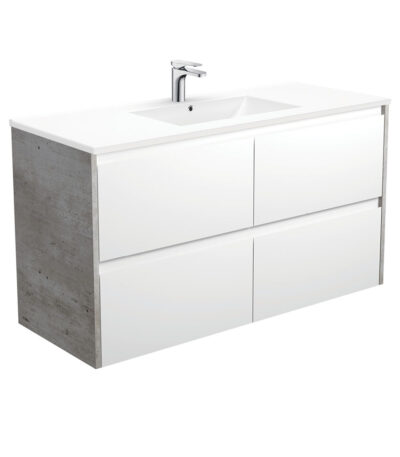 Dolce Amato 1200 Satin White Wall-Hung Vanity, Industrial Panels