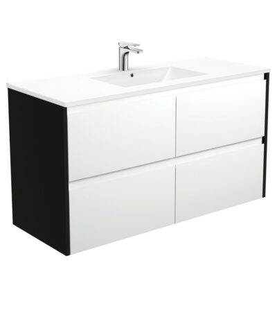 Dolce Amato 1200 Satin White Wall-Hung Vanity, Satin Black Panels