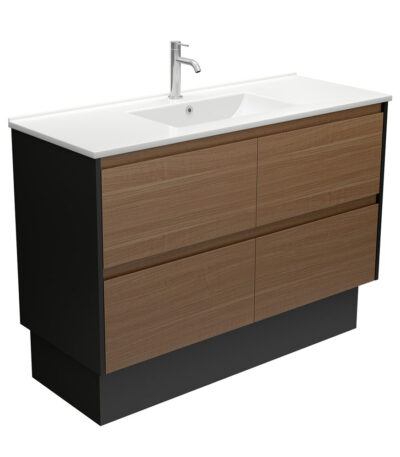 Dolce Amato 1200 Walnut Vanity On Kick, Satin Black Panels