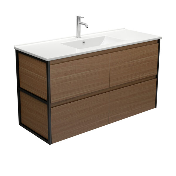 Dolce Amato 1200 Walnut Wall-Hung Vanity, Matte Black Frames