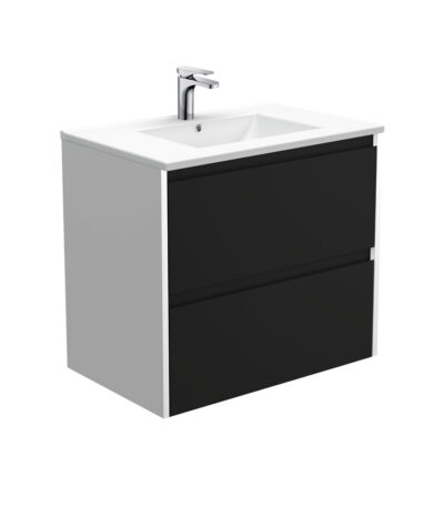 Dolce Amato 750 Satin Black Wall-Hung Vanity, Satin White Panels