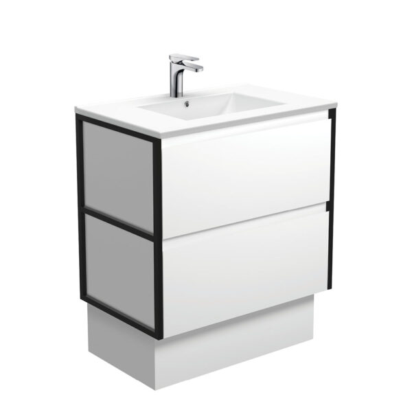 Dolce Amato 750 Satin White Vanity On Kick, Matte Black Frames