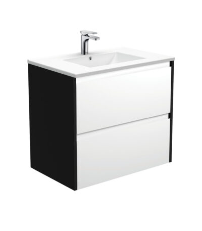 Dolce Amato 750 Satin White Wall-Hung Vanity, Satin Black Panels