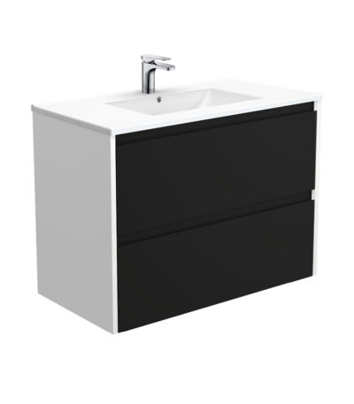 Dolce Amato 900 Satin Black Wall-Hung Vanity, Satin White Panels