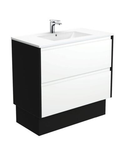 Dolce Amato 900 Satin White Vanity On Kick, Satin Black Panels