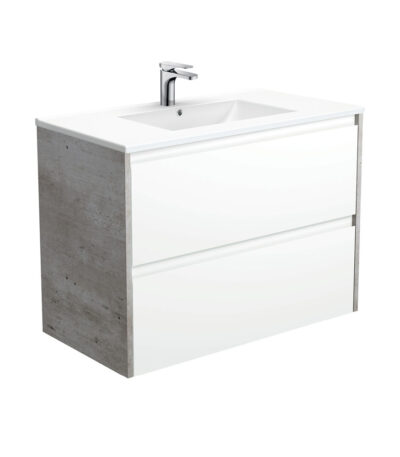 Dolce Amato 900 Satin White Wall-Hung Vanity, Industrial Panels
