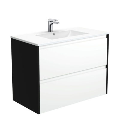 Dolce Amato 900 Satin White Wall-Hung Vanity, Satin Black Panels