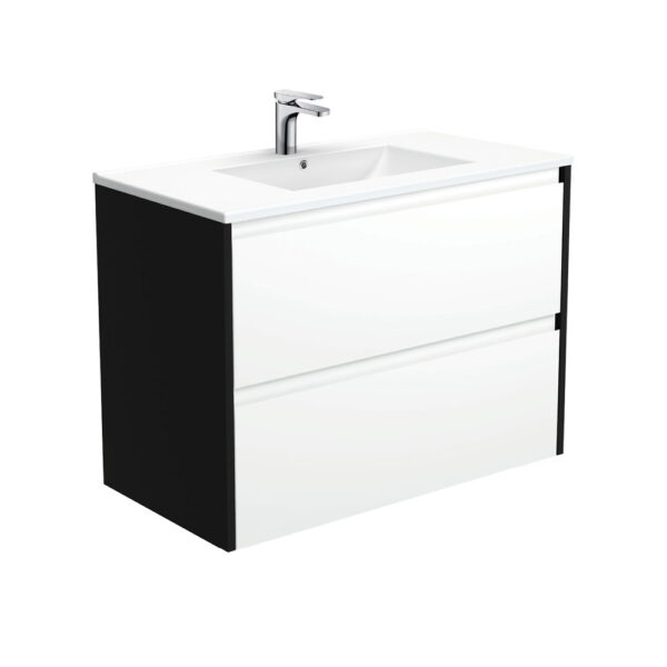 Dolce Amato 900 Satin White Wall-Hung Vanity, Satin Black Panels