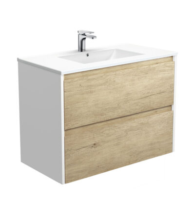 Dolce Amato 900 Scandi Oak Wall-Hung Vanity, Satin White Panels