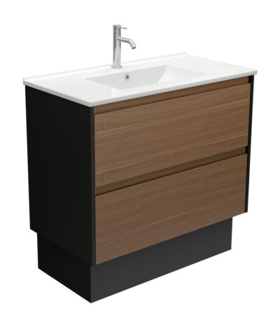 Dolce Amato 900 Walnut Vanity On Kick, Satin Black Panels