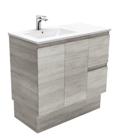 Dolce Edge Industrial 900 Offset Vanity on Kickboard, Left Basin
