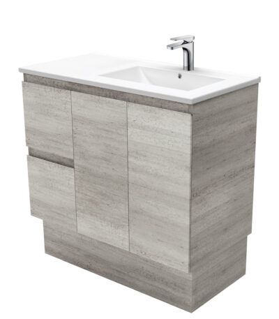 Dolce Edge Industrial 900 Offset Vanity on Kickboard, Right Basin