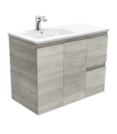 Dolce Edge Industrial 900 Offset Wall-Hung Vanity, Left Basin