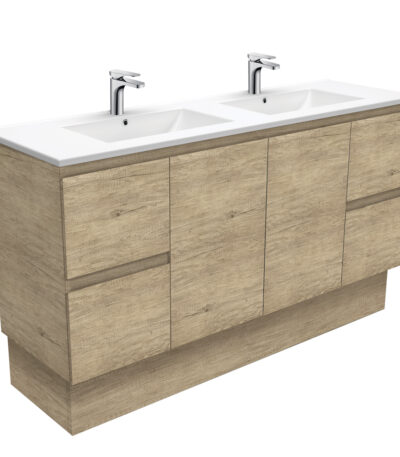 Dolce Edge Scandi Oak 1500 Double Bowl Vanity On Kickboard