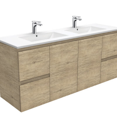 Dolce Edge Scandi Oak 1500 Double Bowl Wall-Hung Vanity
