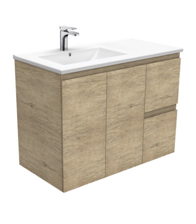 Dolce Edge Scandi Oak 900 Offset Wall-Hung Vanity, Left Basin
