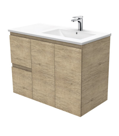 Dolce Edge Scandi Oak 900 Offset Wall-Hung Vanity, Right Basin