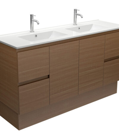 Dolce Edge Walnut 1500 Double Bowl Vanity on Kickboard