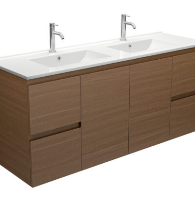 Dolce Edge Walnut 1500 Double Bowl Wall-Hung Vanity