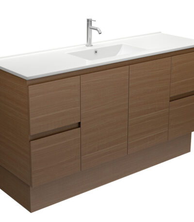 Dolce Edge Walnut 1500 Single Bowl Vanity on Kickboard