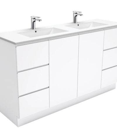 Dolce Fingerpull Gloss White 1500 Double Bowl Vanity On Kickboard