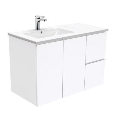 Dolce Fingerpull Gloss White 900 Offset Wall-Hung Vanity, Left Basin