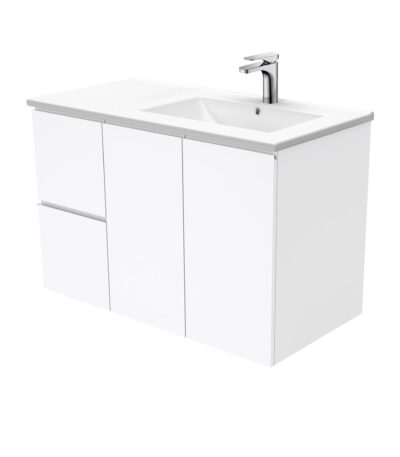Dolce Fingerpull Gloss White 900 Offset Wall-Hung Vanity, Right Basin