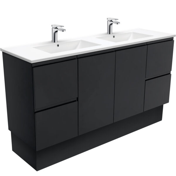 Dolce Fingerpull Satin Black 1500 Double Bowl Vanity On Kickboard