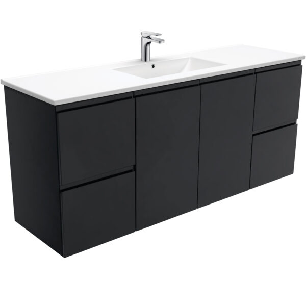 Dolce Fingerpull Satin Black 1500 Single Bowl Wall-Hung Vanity