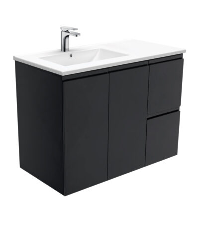 Dolce Fingerpull Satin Black 900 Offset Wall-Hung Vanity, Left Basin