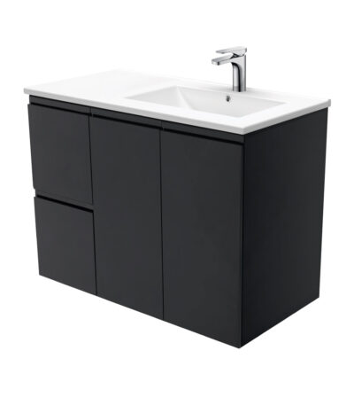 Dolce Fingerpull Satin Black 900 Offset Wall-Hung Vanity, Right Basin