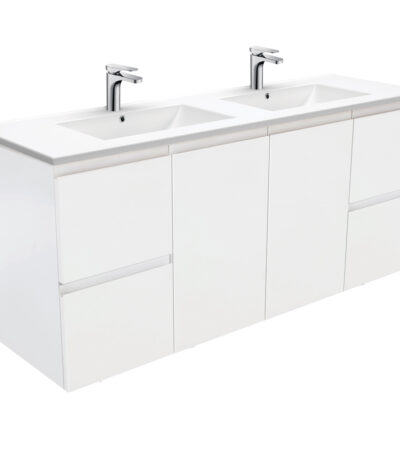 Dolce Fingerpull Satin White 1500 Double Bowl Wall-Hung Vanity