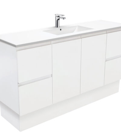 Dolce Fingerpull Satin White 1500 Single Bowl Vanity On Kickboard