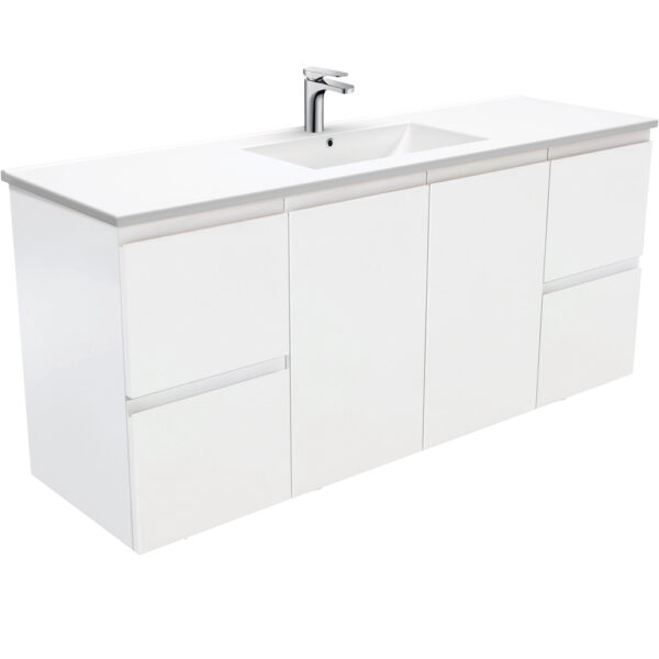 Dolce Fingerpull Satin White 1500 Single Bowl Wall-Hung Vanity