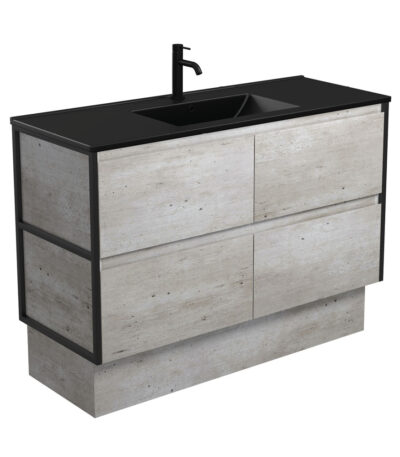 Dolce Matte Black Amato 1200 Industrial Vanity On Kick, Matte Black Frames