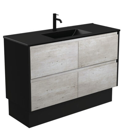 Dolce Matte Black Amato 1200 Industrial Vanity On Kick, Satin Black Panels