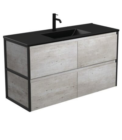 Dolce Matte Black Amato 1200 Industrial Wall-Hung Vanity, Matte Black Frames