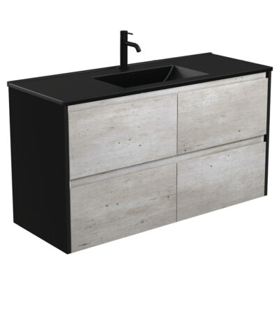 Dolce Matte Black Amato 1200 Industrial Wall-Hung Vanity, Satin Black Panels