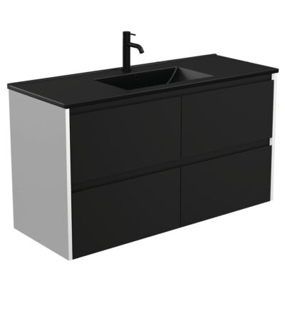 Dolce Matte Black Amato 1200 Satin Black Wall-Hung Vanity, Satin White Panels