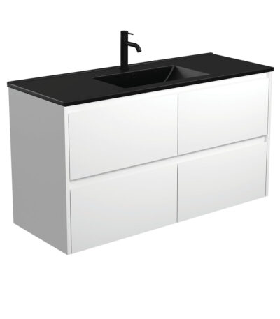Dolce Matte Black Amato 1200 Satin White Wall-Hung Vanity