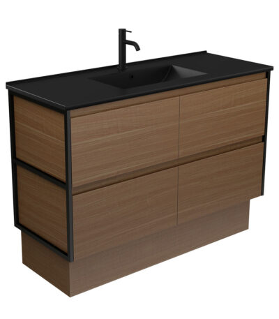 Dolce Matte Black Amato 1200 Walnut Vanity on Kick, Matte Black Frames